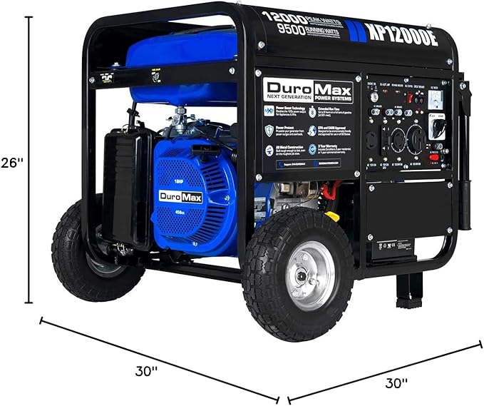DuroMax Gas Powered Portable 12000 Watt-Electric Start-Home Back Up & RV Ready, 50 State Approved Generator, Blue, Black