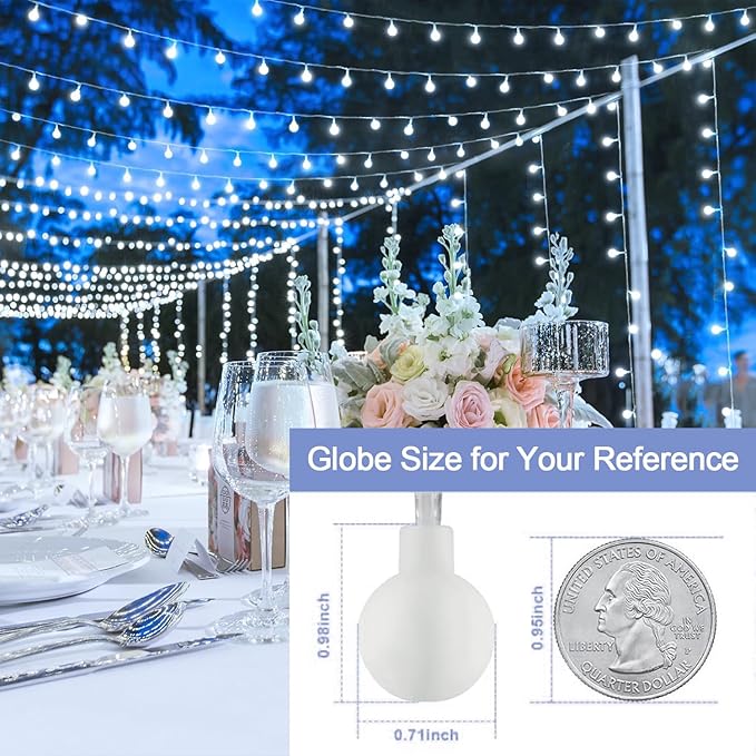 JMEXSUSS 100 LED White String Lights Indoor, Connectable Globe String Lights