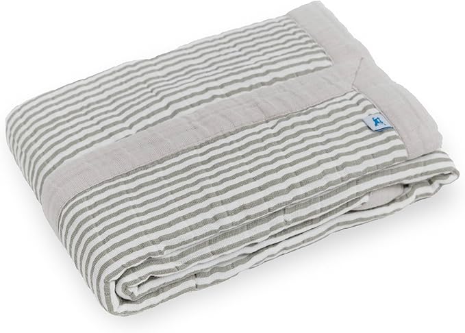 Little Unicorn Newborn Receiving Quilt | Ultra- Soft, Multi-Layered Muslin Fabric | Gift for Newborns & on-The-go (Grey Stripe)