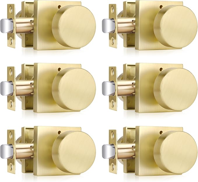 Haidms 6 Pack Gold Door Knobs Interior Privacy, Zinc Alloy Square Brushed Gold