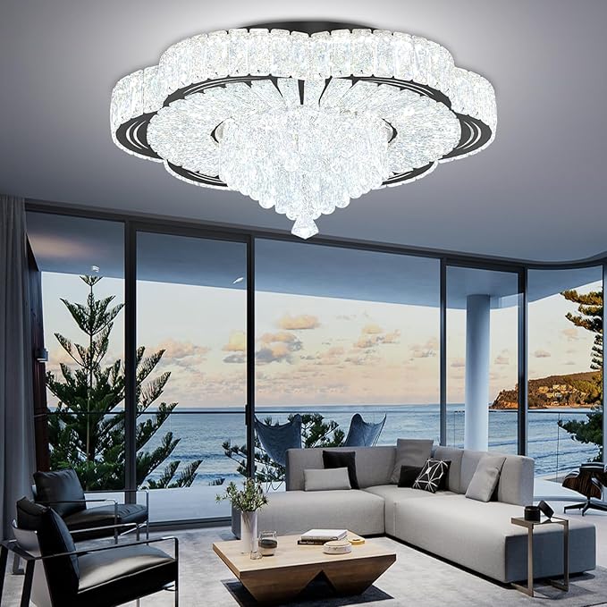 Modern Empire Crystal Chandelier Black 24inches Crystal Raindrop Ceiling Light