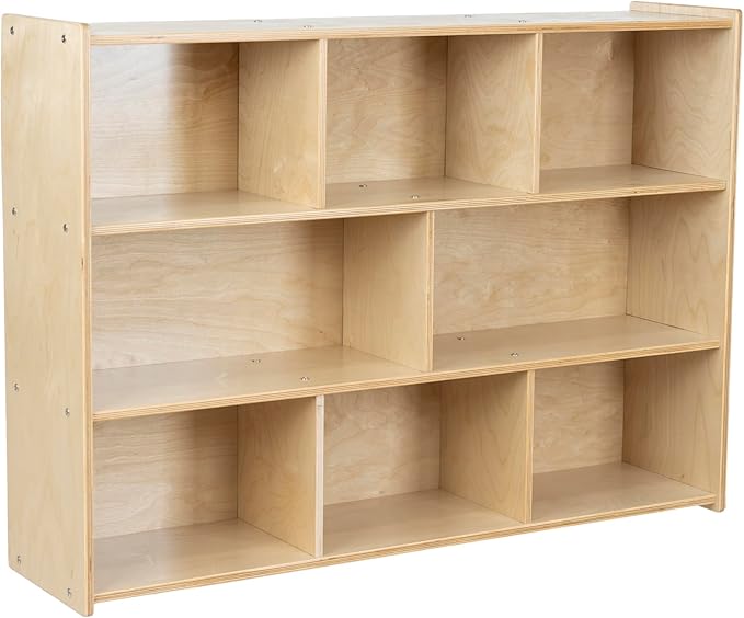 Birch Cubby Storage Organizer Bookcase, 3-Tier Open Shelves, 8-Cube Storage Organizer Display Shelf for Montessori, Kids Room, School, 34" H