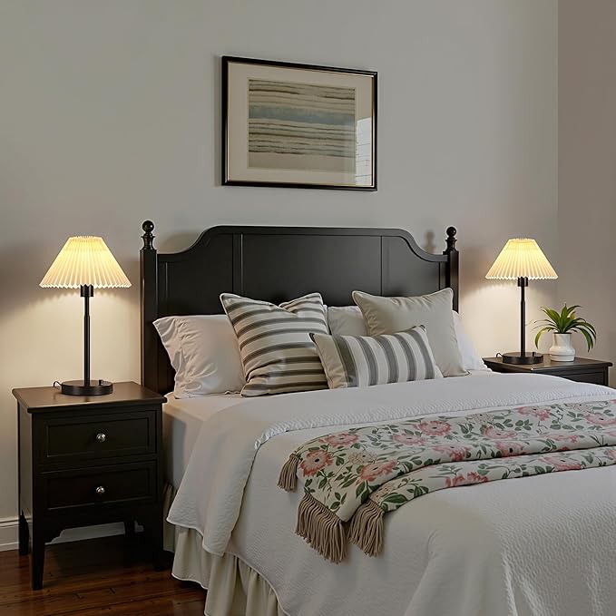 Bedside Table Lamp Set of 2: Dimmable Nightstand Bedside Lamps