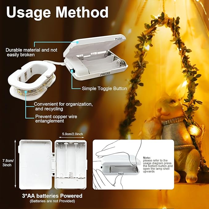 LED Fairy Lights Battery Operated 2Pack, Warm White String Lights 16FT 50LED