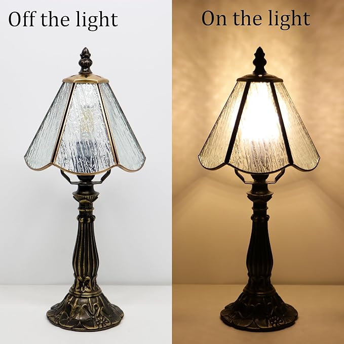 Small Stained Glass Table Lamp Transparent Bark Pattern Style Stained Glass