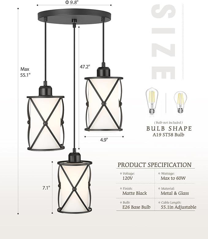 3-Light Dining Room Chandelier Light Fixtures, Modern Kitchen Island Cluster