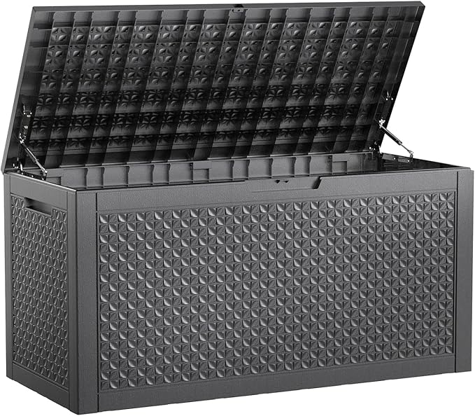 New 100 GallonOutdoor Storage Box,Resin Deck Boxes Waterproof, IndoorOutdoor Bin for Package Delivery, Patio Cushions, Gardening Tools, Lockable, UV Resistant
