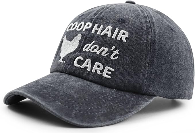 Coop Hair Don't Care Hat Hat for Men Women, Funny Adjustable Cotton Embroidered Farm Chicken Lovers Baseball Cap