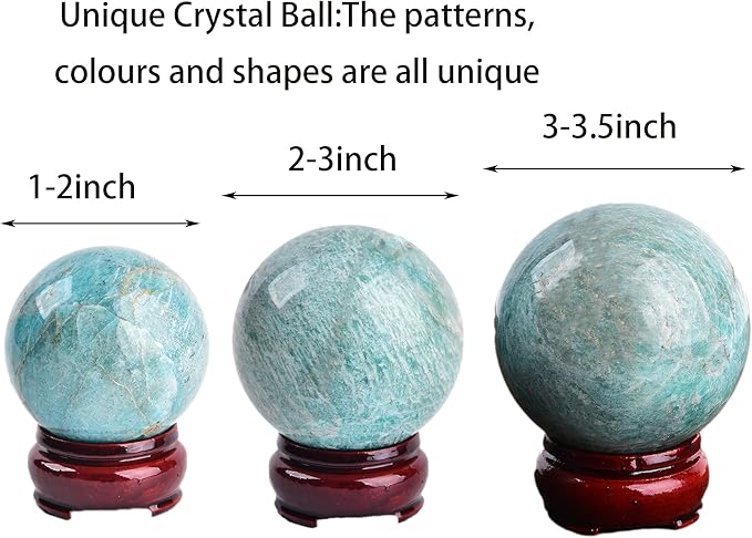 JIC Gem Amazonite Crystal Ball with Wood Stand Gemstone Sphere,Healing Crystal Balls for Reiki Chakra Decoration Fengshui (2.8-3.2inch)