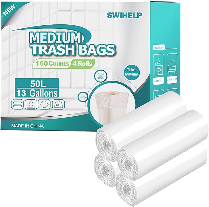 SWIHELP Tall Kitchen Trash Bags 13 Gallon Garbage Bags 50 Liters Plastic Trash Can Liners Waste Basket Bin Liners for Home Office Outdoor 160 Counts