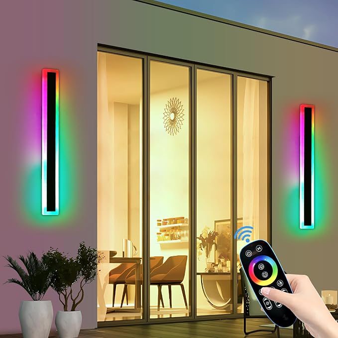 2 Pack 31.4inch Modern Outdoor Wall Lights, RGB Dimmable LED Wall Sconce Light
