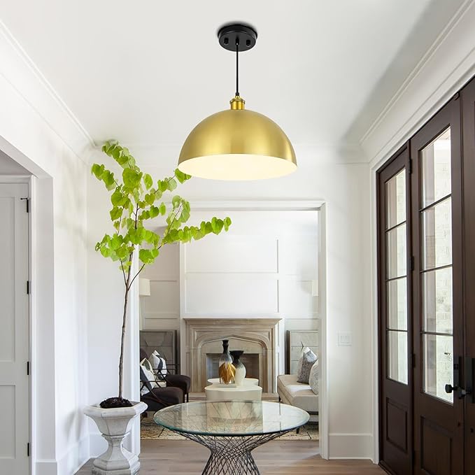 Gold Pendant Light, Elegant Semi-Circular Shade Design, Adjustable Height