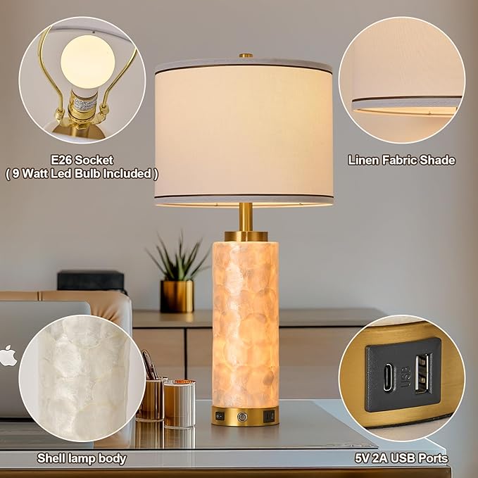 AIDENOEY 26" Modern Art Glass Table & Bedside Lamp, Stepless Dimmable Base +
