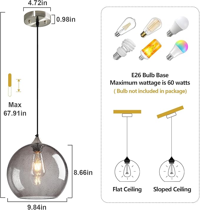 Light Grey Glass Pendant Lights Kitchen Island Globe Pendant Light Fixtures
