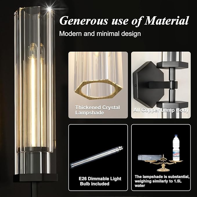 Black Crystal Wall Sconces Light