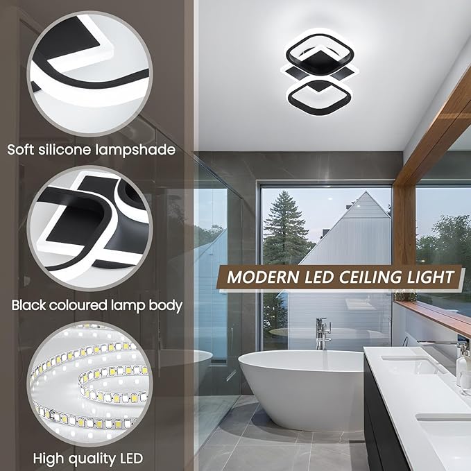 ElDISUNY Modern LED Ceiling Lights, 30W Black Square Ceiling Lights Fixture