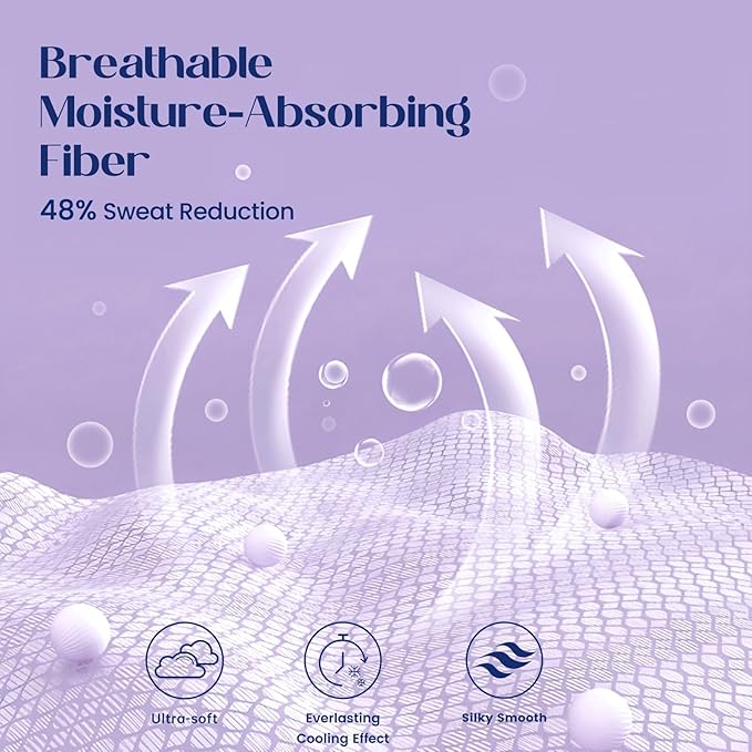 Dream Valley® Twin Sheets Set, Cooling Fitted Sheet with 1 Pillowcase-2 PCS with No Flat Sheet,Q-Max > 0.4 Aerocool, Cooling for Night Sweats, Hot Sleepers,deep Pocket up to 15",Lavender Fog