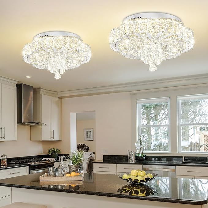 Modern Empire Crystal Chandelier Silver 16inches Crystal Raindrop Ceiling Light