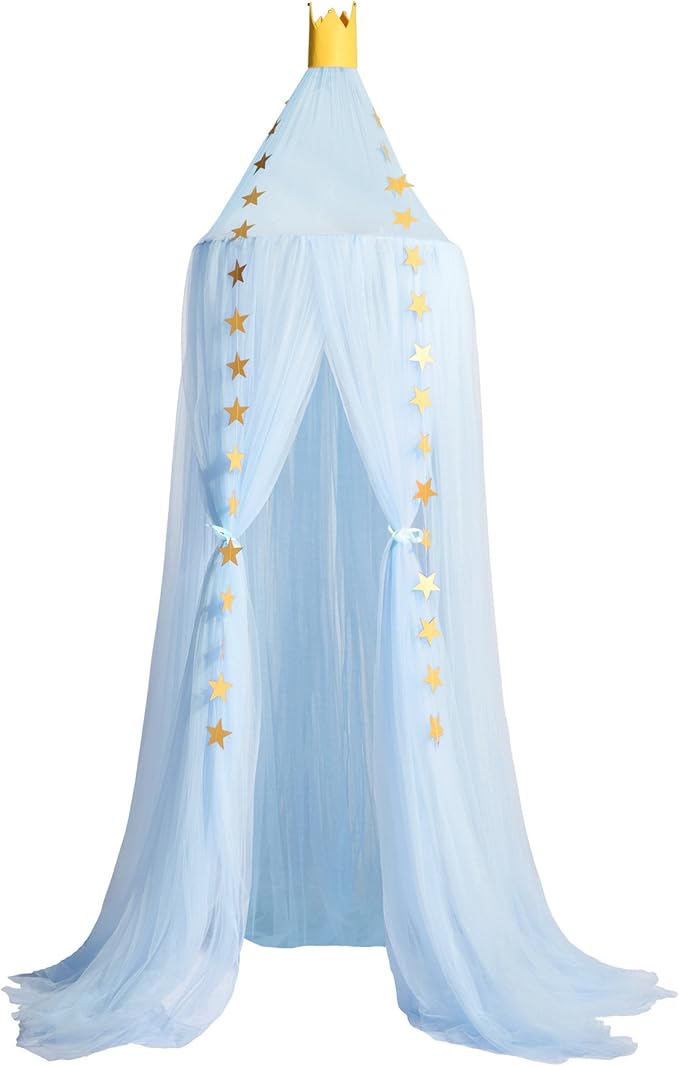 Bed Canopy for Girls - Soft, Washable and Easy to Install, Crib Canopy for Girls' Room with Star Decor, Princess Bed Canopy for Crib,Bed,Reading Nook, Blue