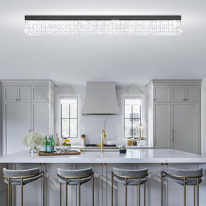 L48 Rectangular Chandelier Flush Mount Rectangle Chandelier Modern K9 Crystal