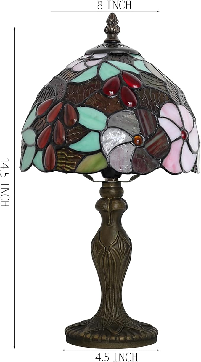 Tiffany Style Lamp Stained Glass Table Lamp 8 x 14.5 Mini Accent Light Grape