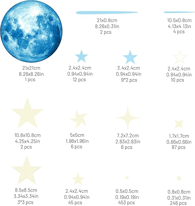 Glow in The Dark Stars for Ceiling, Starry Sky Stars and Moon Wall Decals, Space Solar System Galaxy Planets Wall Decors, for Kids Nursery Bedroom Living Room, Birthday Party Christmas