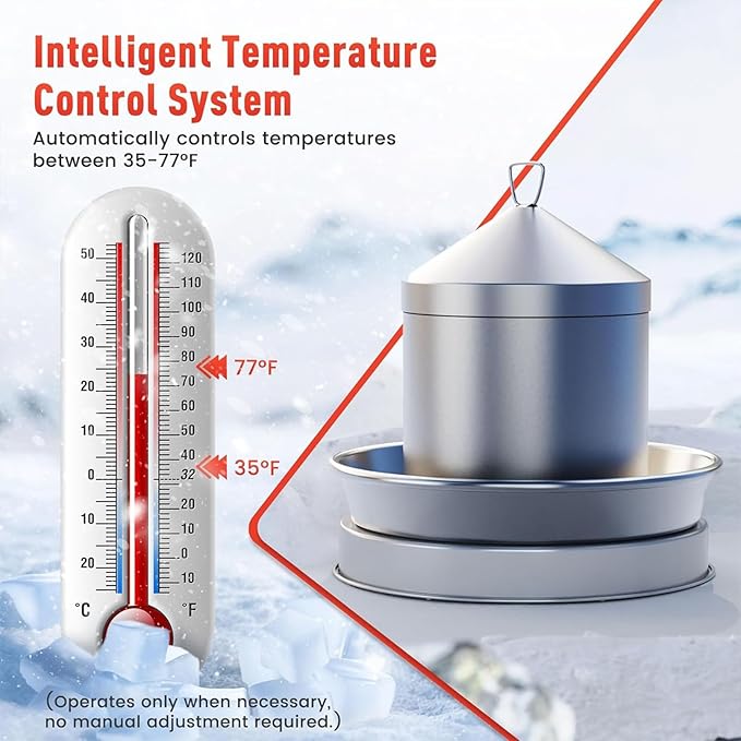 Chicken Water Heater for Winter, Poultry Water Heater Base with Thermostat, 14 Inch for Plastic/Metal Poultry Waterer, 60W Thermostat Chicken Coop Water Heater with 9.8ft Power Cord