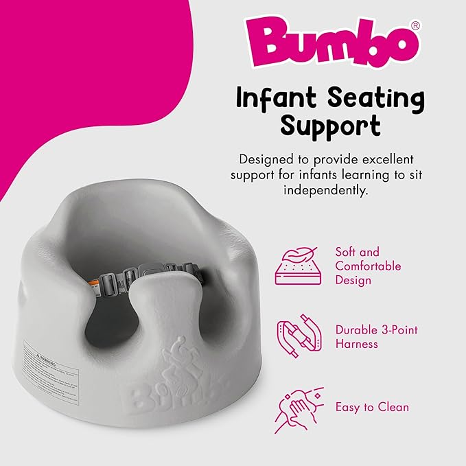 Bumbo Baby Infant Soft Foam Comfortable Support Wide Floor Seat with 3 Point Adjustable Harness for Ages 3 to 12 Months, Cool Grey