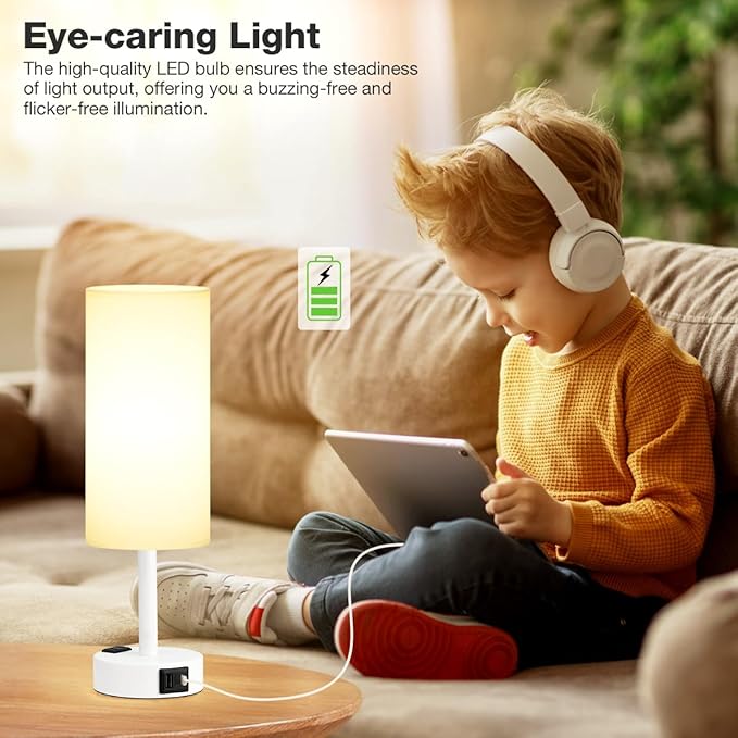 Fenmzee Matte White Bedside Table Lamp