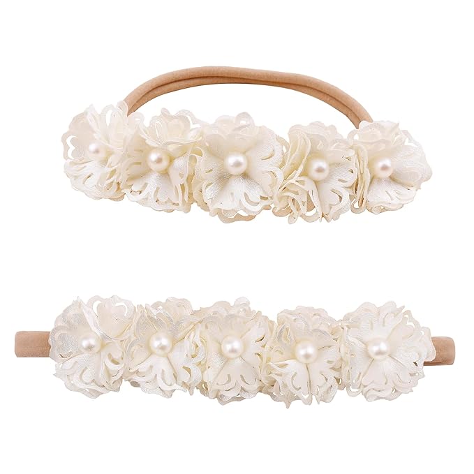 Baby Girl Nylon Headbands Flower Hair Bows Accessories-Elastic Hair Band Crown Handmade FLoral Wraps Birthday Gifts for Girls Newborn Infant Toddler 3Pcs