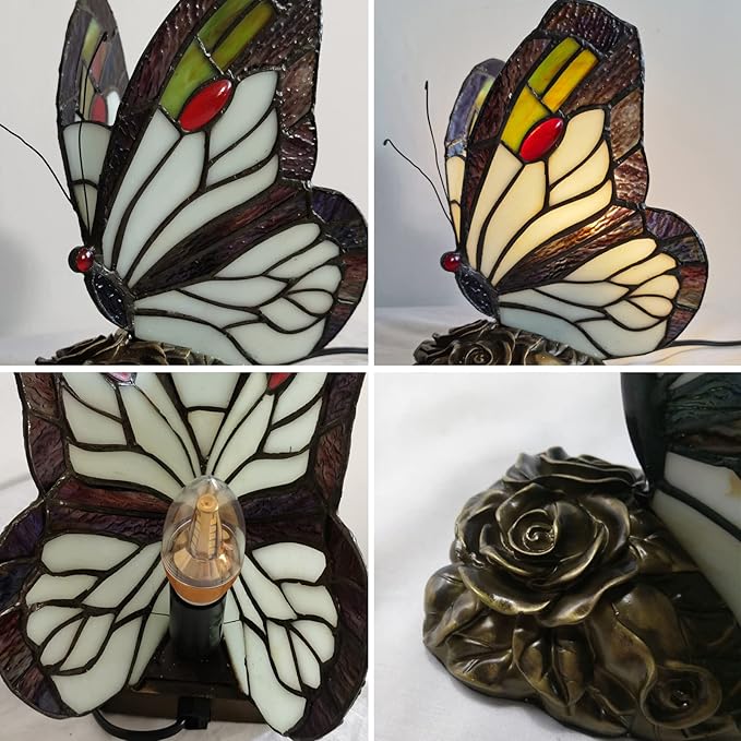 Bedside Table Lamp LED Tiffany Black White Butterfly Nightstand Table Lamps