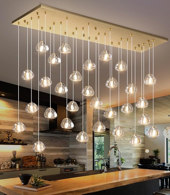 W47.2 x D15.7 x H157 Glam Chandelier Rectangular Chandeliers Bubble Crystal