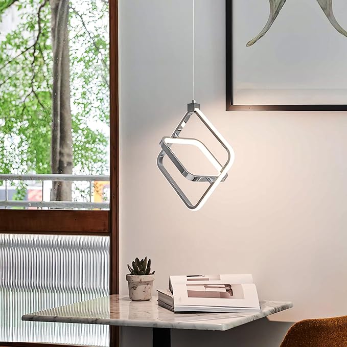 Modern LED Chandelier Chrome Rectangular Pendant Light Fixtures 4000K 20W