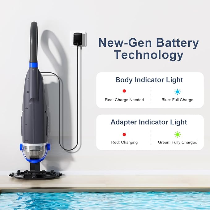 (2025 Upgraded) Cordless Pool Vacuum with Telescopic Pole, 60 Min Powerful Suction & Large Head, Rechargeable Handheld Cleaner for Above Ground Pools, Inground Pools, Hot Tubs, and Spa