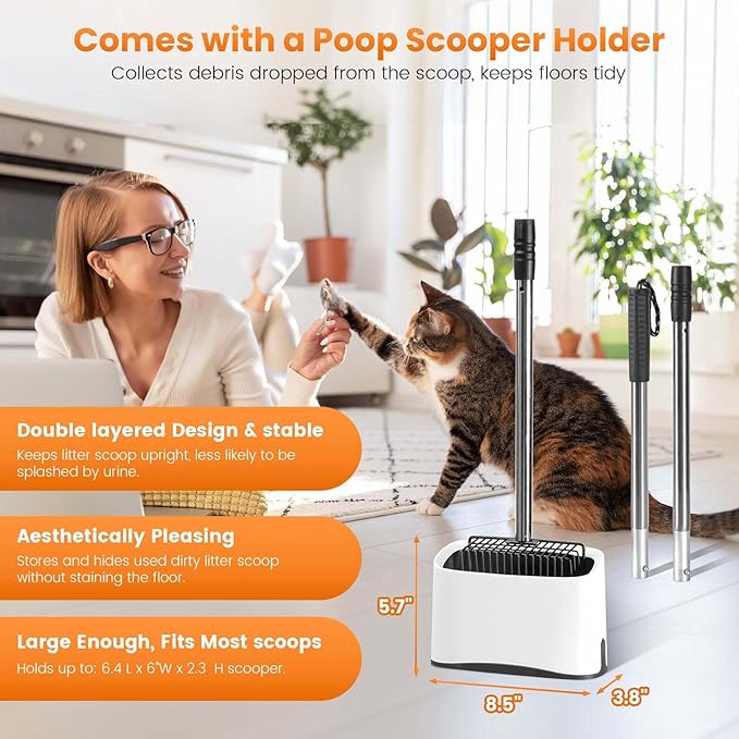 Cat Litter Scoop with Holder 43" Metal Litter Scooper with Stainless Steel Long Handle, Large Kitty Box Scooper Heavy Duty Deep Shovel for Fast Sifting, Dog Waste Scooops for Outside Pet Poop