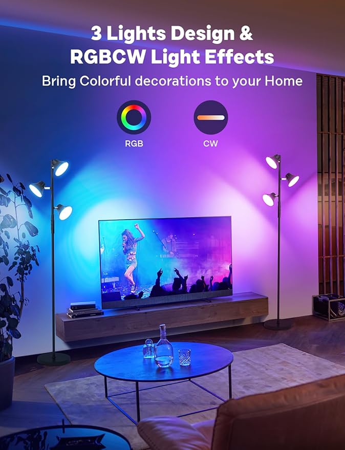 RGBCW Floor Lamp, 36W Bright Color Changing Lamp, Modern Stepless Dimmable LED
