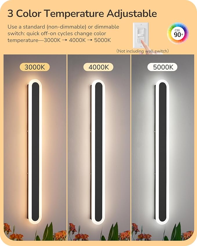 EDISHINE Upgraded 2 Pack 47.2" Modern Outdoor Wall Light, Dimmable & 3 CCT