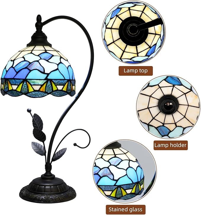 Blue Waves ‌Rustic Mediterranean Style Lamp‌ Tiffany Lamp Stained Glass Table