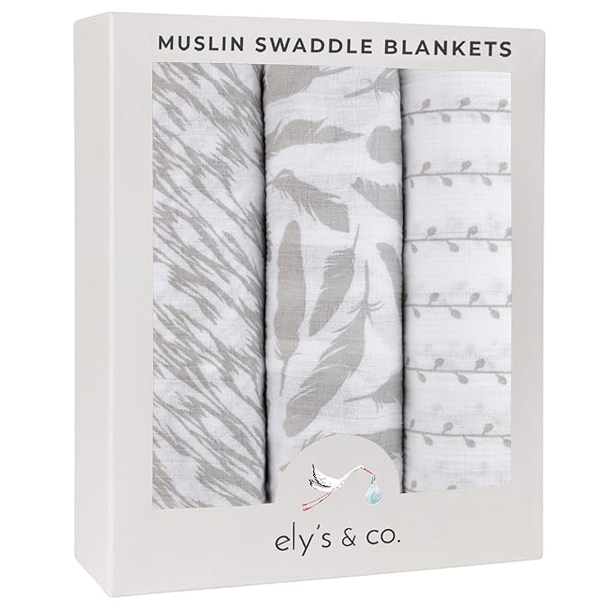 Muslin Swaddle Blanket 100% Soft Muslin Cotton 3 Pack 47"x 47" Classic Grey Combo Unisex for Baby Girl or Baby Boy