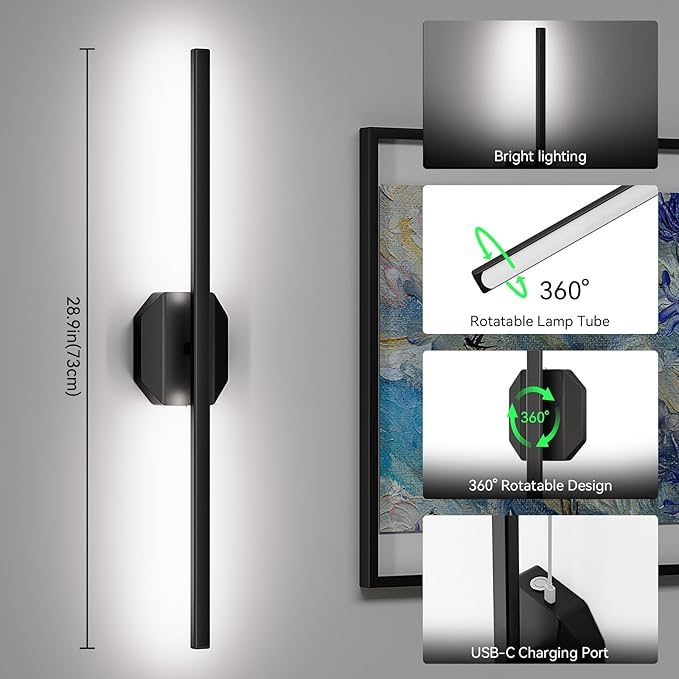 Battery Operated Wall Sconce Set of Two, Wireless Wall Sconces USB Rechargeable
