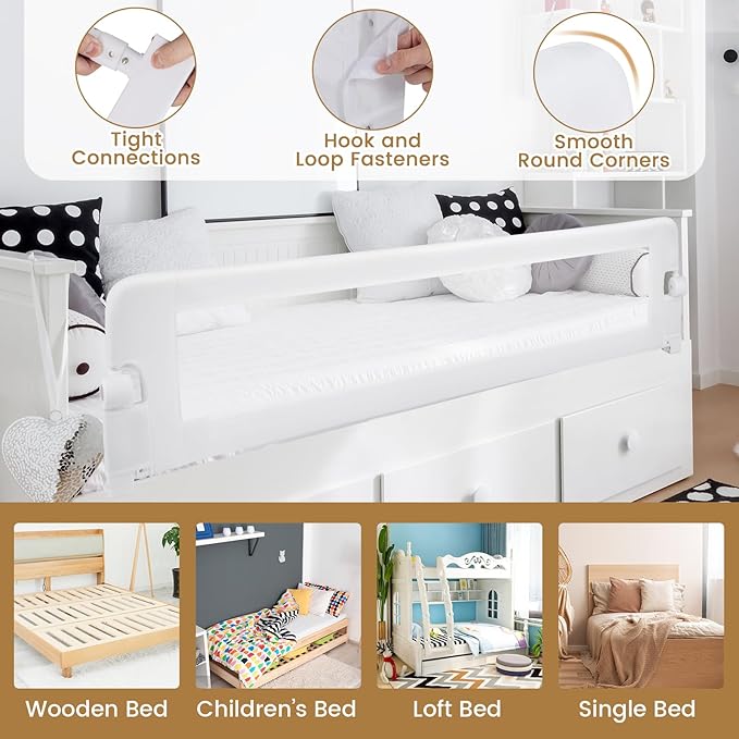 BABY JOY Double Sided Bed Rail Guard, 2 Pack, Extra Long, Swing Down for Convertible Crib, Folding Baby Safety Bedrail for Kids Twin Full Size Queen King Mattress, Rails for Toddlers (White, 71")