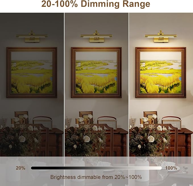 Wireless Picture Lights for Wall Rechargeable Brass Gallery Lights Battery