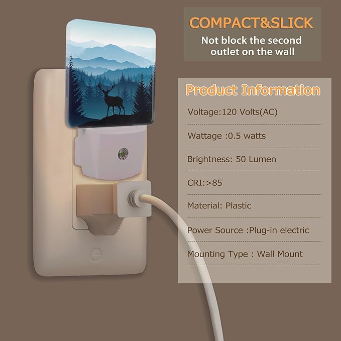 YASHILAIYA Forest Night Light, Misty Mountains Forests Deer Night Lights