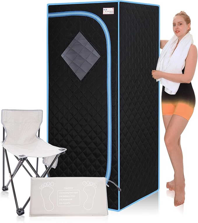Portable Infrared Sauna for Home Spa | Full Size 1 Person Sauna | Full Size Far Infrared Sauna Tent | with Heating Foot Pad, Portable Chair, (L29.1 x W29.1 x H66.5, Black)