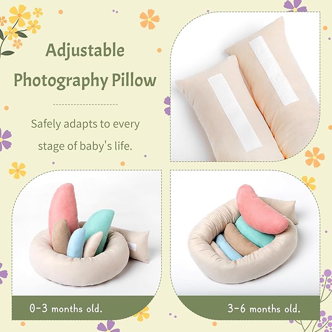 M&G House Newborn Photography Props - 6pcs Baby Photoshoot Props, Adjustable Photography Props Fits 0-6 Months Baby, Ultra-Soft Photo Donut Posing Pillow Basket - Multicolor