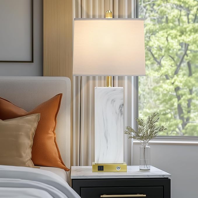28.5" White Ceramic Lamps Set of 2, 3-Way Touch Control Bedside Table Lamp