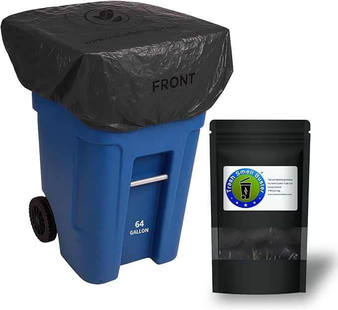 Outdoor Trash Can Cover Odor Eliminating Bag with Elastic Band Lemon Scented Durable 64 Gallon 3 Pack
