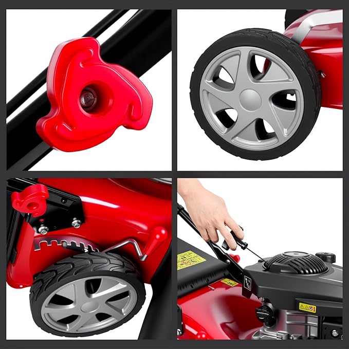 Foldable Self-Propelled Gas Lawn Mower with 131cc 4-Stroke Engine, 3-in-1(Bag/Mulch/Rear Discharge),8 Cutting Heights, Durable Steel Deck, Forced Air-Cooling System