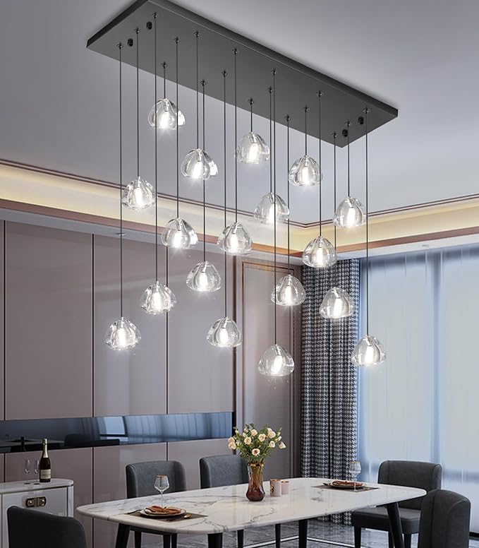 W35 x D11.8 x H118 Rectangular Chandelier Bubble Crystal Balls Glam Chandeliers