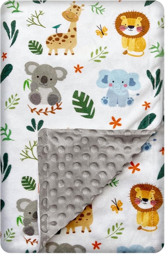 Cute Animal Minky Blanket for Boys & Girls - Soft Double Layer with Dotted Backing, Toddler to Newborn (30 X 40 inches)